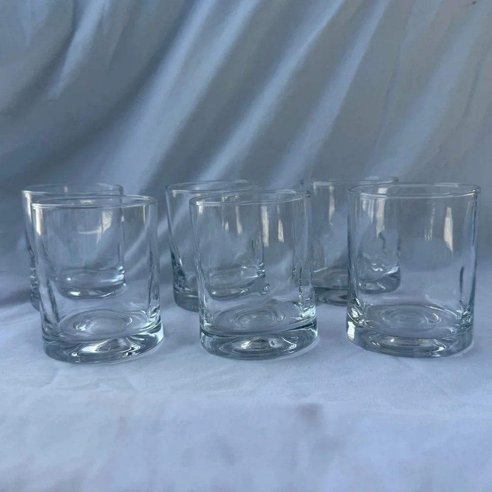 Clear Cylindrical Pinch Glasses or Dimple Glasses Lowball Glass Set of 8
